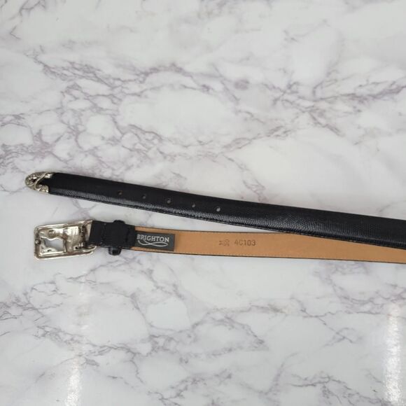 Brighton Vintage 90s Black Leather with Silver Toned Cat Filigree Buckle - Picture 11 of 14